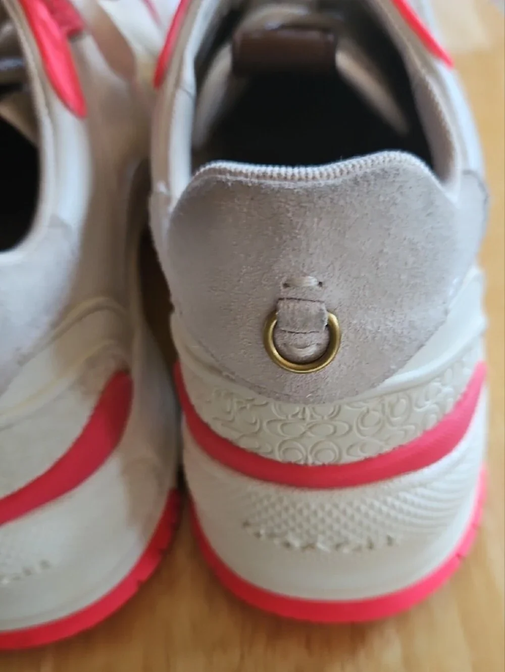 Coach C143 Women's White Sneaker with Pink Accents and Suede Trim